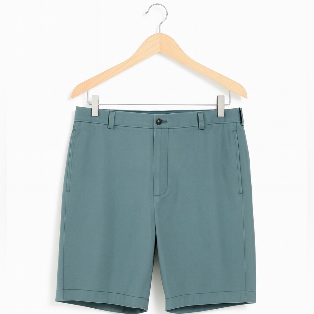 Brooks Brothers Mens Advantage Chino Shorts 33 Blue Green Flat Front Golf Casual